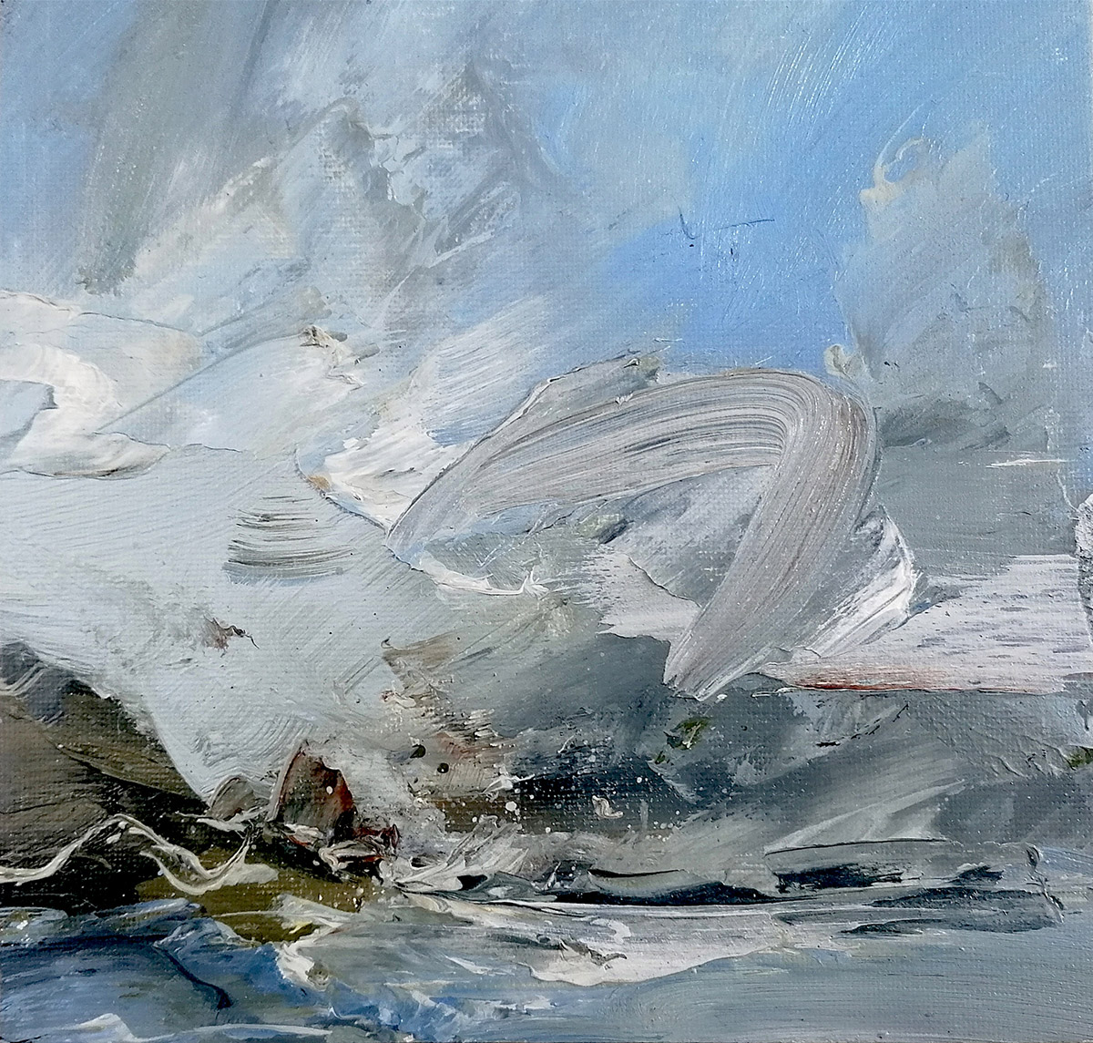 Janette-Kerr-Weather-study---wind-over-Rooi-Ness,-Dale-of-Walls,-oil-on-canvas-board-19.5x20.5cm