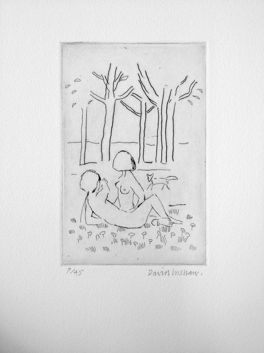 David-Inshaw-Lovers-surprised-by-a-Fox-etching