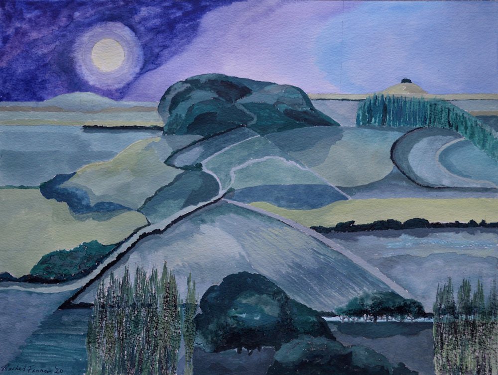 Dorset Moonlit River Valley gouache on paper 36 x 48 cm £900