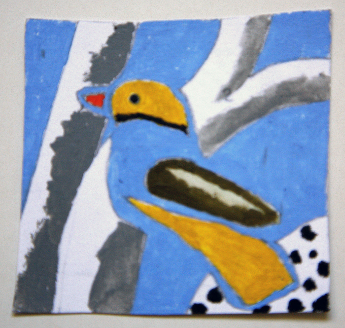 41. Bird 7 acrylic on paper c2014 2010-27 6 x 7 cm SOLD