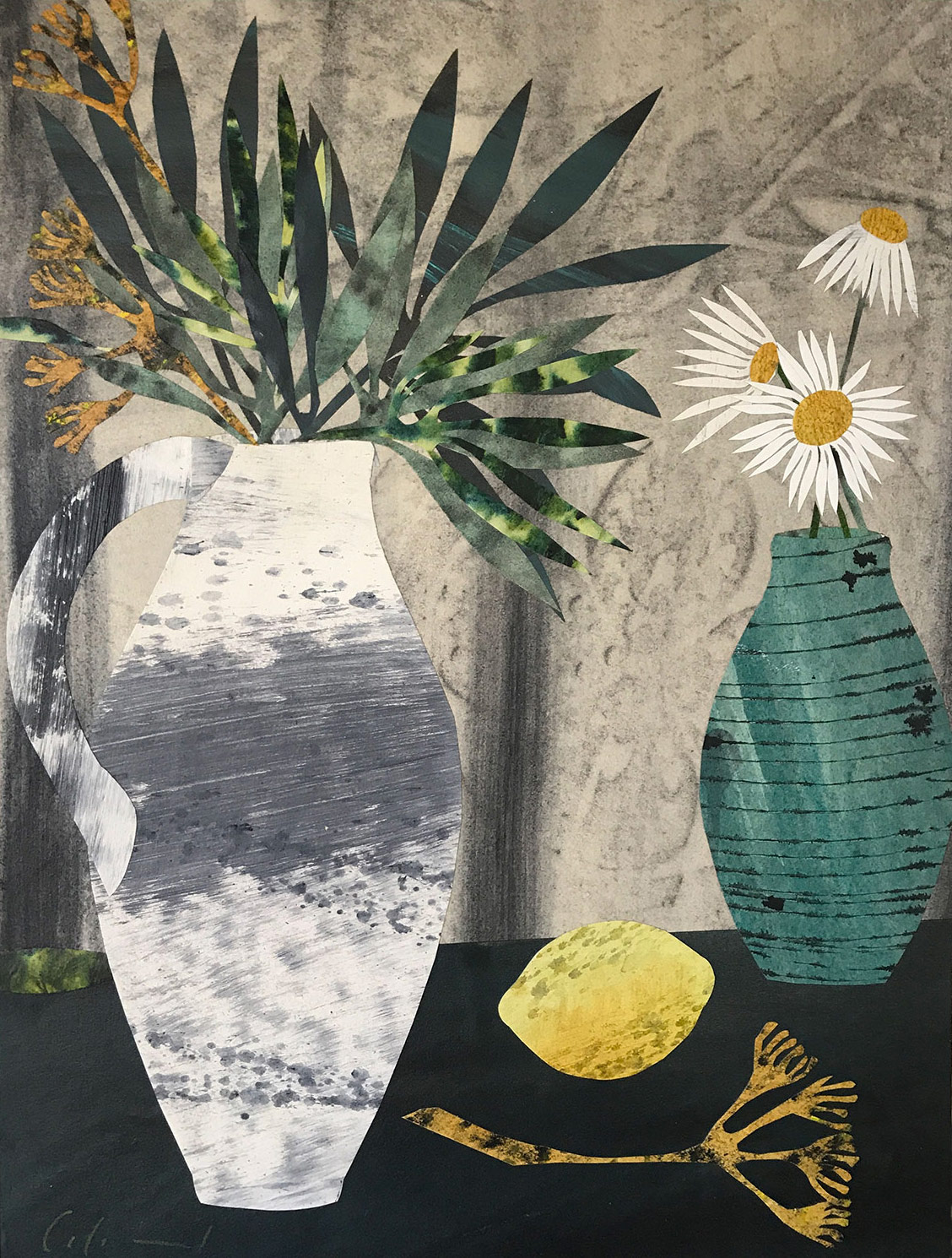 Marzia Colonna 30. One lemon and three daisies 39x29cm collage £2,500