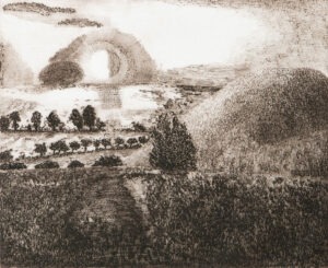 David Inshaw Silbury at Night etching