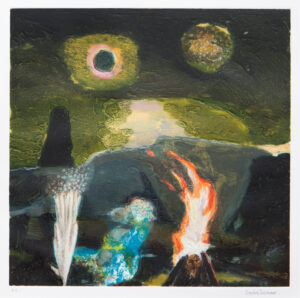 David Inshaw Bonfire Night, Hay Bluff II etching