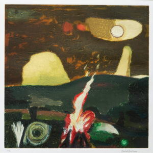 David Inshaw Bonfire Night, Hay Bluff I etching